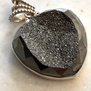 Large Black Gray Sterling Chunky Druzy Pendant